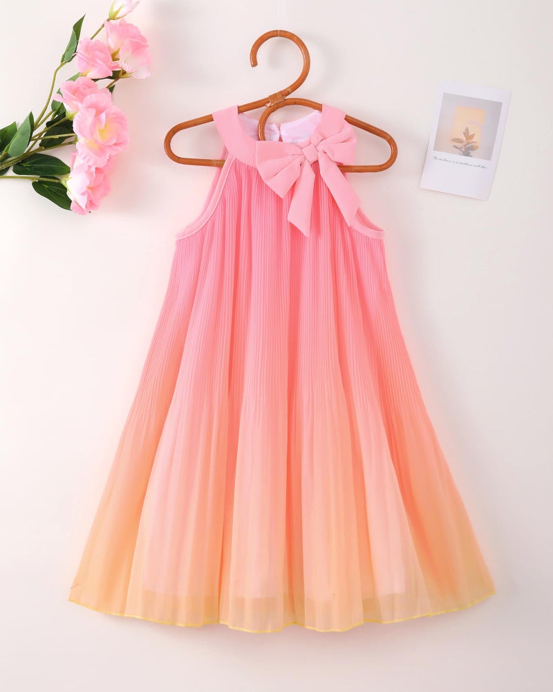 Saeaby Kids Girls Dresses Summer Clothes Toddler Ruffle Sleeveless Dress Ombre Casual Beach Sundress School Outfits Pink Orange Dresses for Little Girl 7-8 - Image 3
