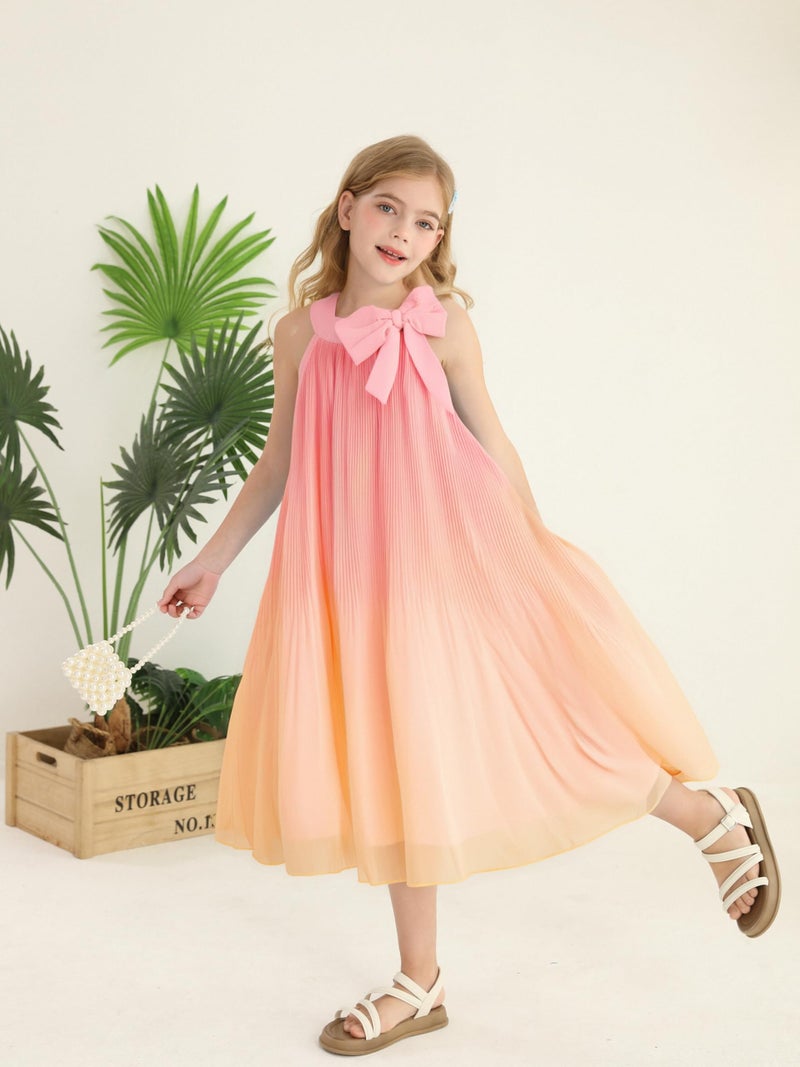 Saeaby Kids Girls Dresses Summer Clothes Toddler Ruffle Sleeveless Dress Ombre Casual Beach Sundress School Outfits Pink Orange Dresses for Little Girl 7-8 - Image 2