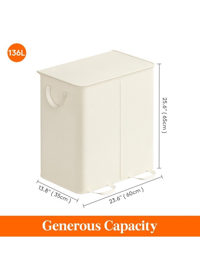 Lifewit Lifewit Double Laundry Hamper with Lid and Removable Laundry Bags, Large Collapsible 2 Dividers Dirty Clothes Basket with Handles for Bedroom, Laundry Room, Closet, Bathroom, College, 136L Ivory White - Image 5