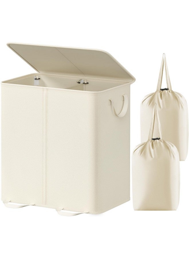 Lifewit Lifewit Double Laundry Hamper with Lid and Removable Laundry Bags, Large Collapsible 2 Dividers Dirty Clothes Basket with Handles for Bedroom, Laundry Room, Closet, Bathroom, College, 136L Ivory White - Image 1