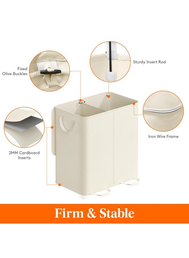 Lifewit Lifewit Double Laundry Hamper with Lid and Removable Laundry Bags, Large Collapsible 2 Dividers Dirty Clothes Basket with Handles for Bedroom, Laundry Room, Closet, Bathroom, College, 136L Ivory White - Image 2