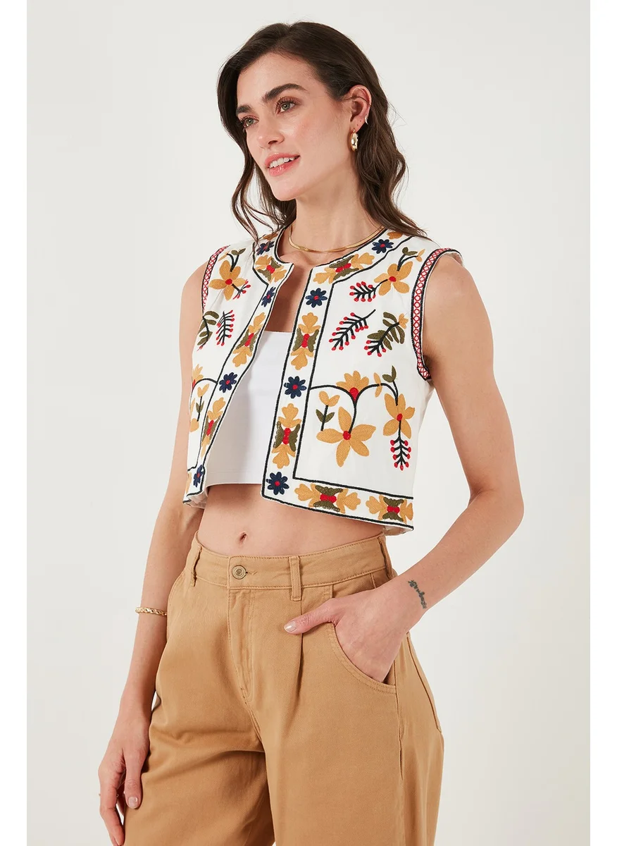 Lela Cotton Regular Fit Floral Embroidered Crop Vest Women's Vest 676237