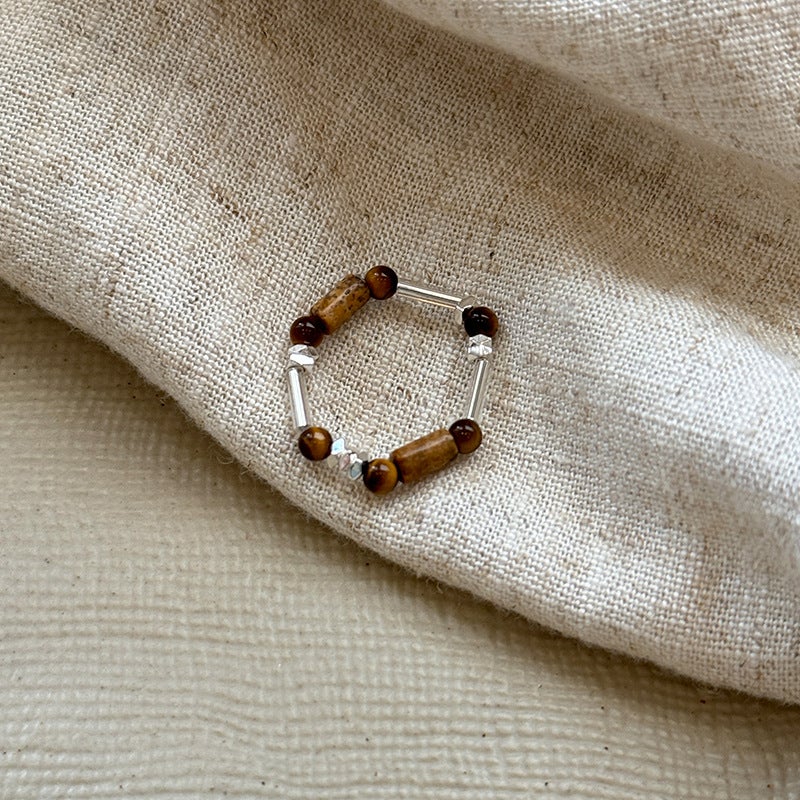 Vintage Tiger Eye Bead Ring for Women Special-shaped tiger eye stone stitching (elasticity)