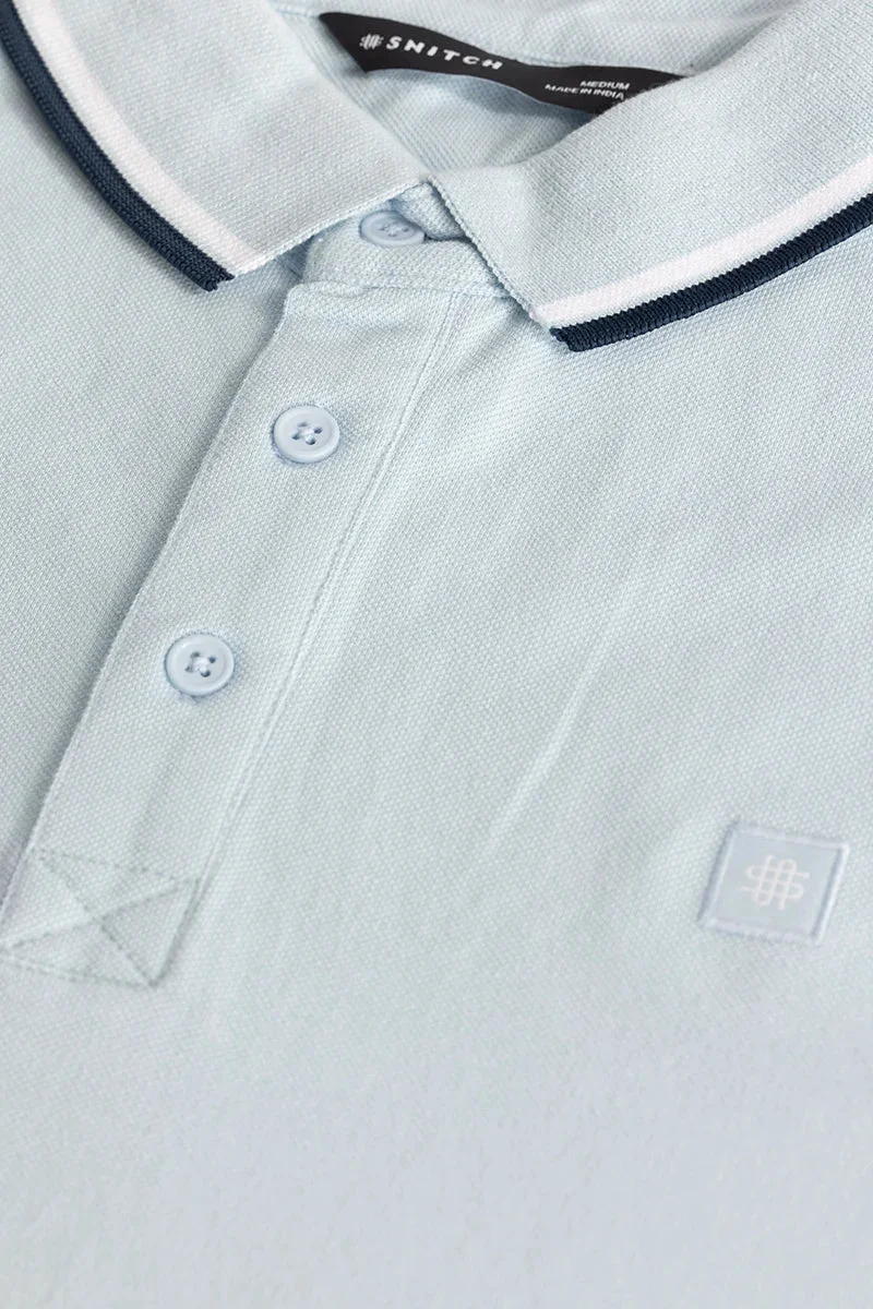 SNITCH Light Blue Slim Fit Polo T-Shirt