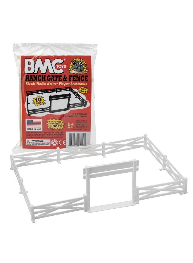 BMC Toys BMC Classic Marx Farm Ranch Fence & Gate - White 10pc Plastic Playset Accessory - Image 1