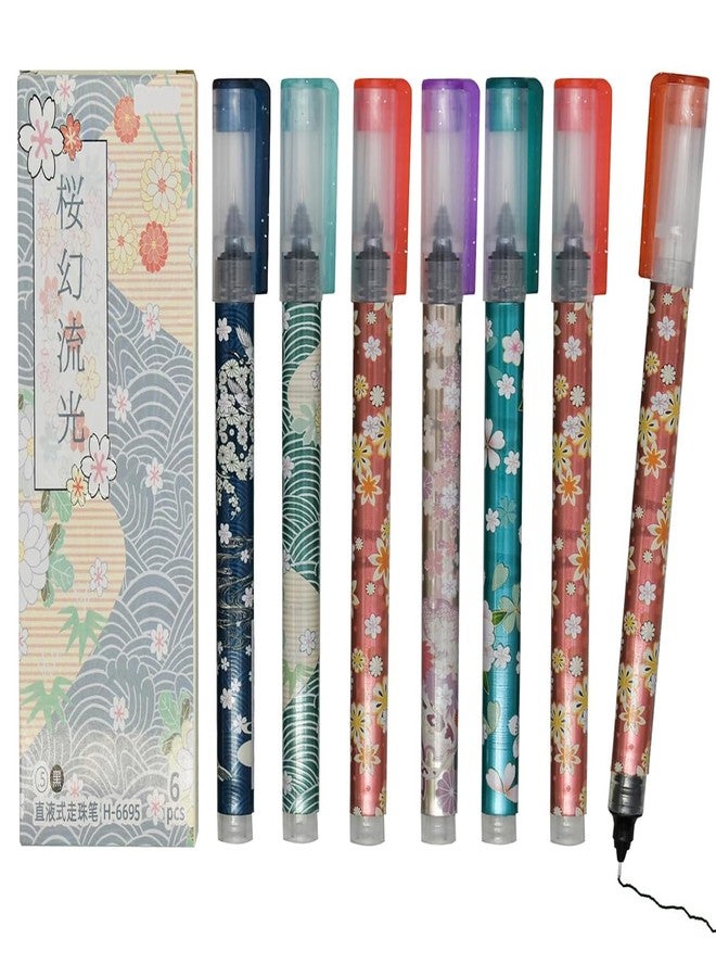 Maydahui 12 PCS Cherry Blossom Liquid Pen Novelty Flower Rollerball Gel Pens Romantic Floral Printing Pen Quick Dry Black Ink for School Women Office Party - Image 1