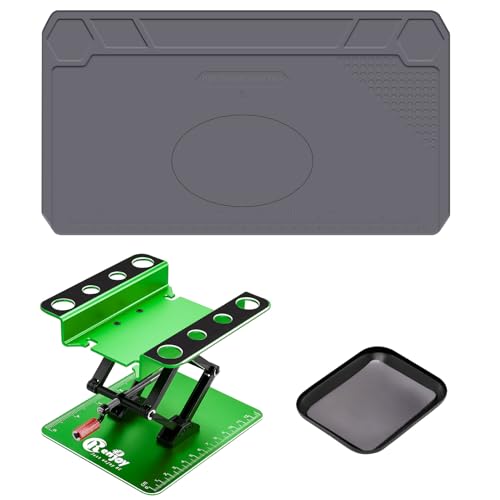 RCenjoy RC Car Work Stand Aluminum Repair Workstation Lift Lower with Screw Tray and Silicone Working Mat for Traxxas TRX4 Axial Arrma Redcat Losi 18 110 112 RC Car Tool - Image 1