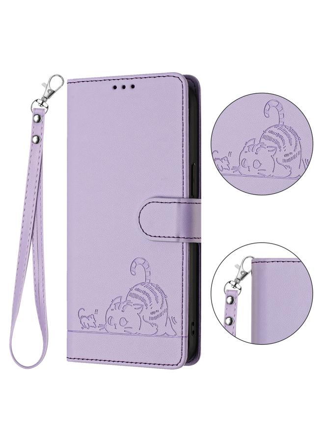 S-TOP Case For Samsung Galax S23+ 5G Cat Rat Embossed Pattern RFID PU Phone Case with Wrist Strap - Image 2