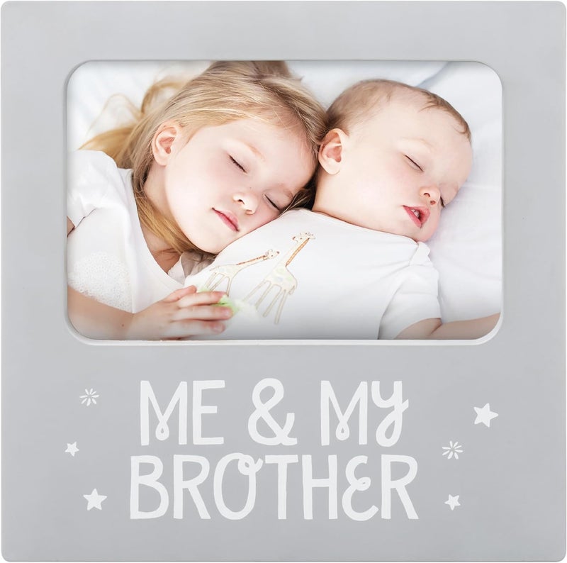 Tiny Ideas Me and My Brother Picture Frame, Christmas Photo Picture Frame, Sibling Keepsake, Ideal Big Brother Gift, Shower Gift and Gender Neutral Nursery Decor, Gray - Image 1