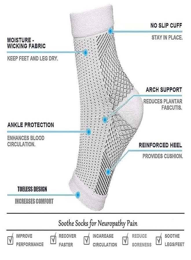 VALUEVIBES جوارب ضغط للكاحل، جوارب لتخفيف الألم للرجال والنساء، جوارب ضغط رياضية خارجية للكاحل لدعم قوس القدم، وتورم القدم والكاحل، ووتر أخيل، وآلام الكعب (أبيض) (متوسط) - Image 4
