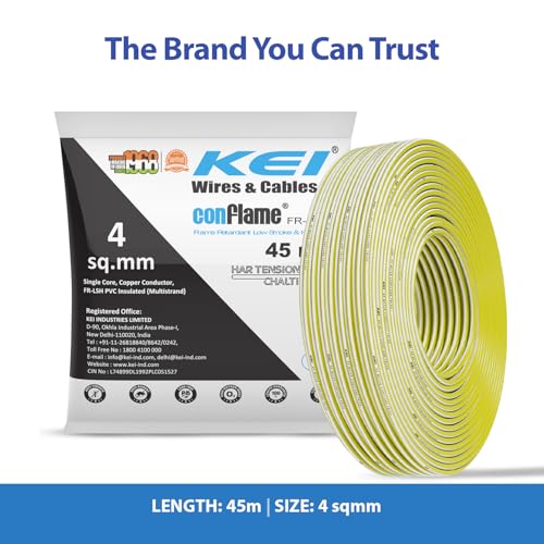KEI CONFLAME FRLSH 4 sqmm 1 Core Copper Heat Resistant Flame Retardant Low Smoke & Halogen - Lead Free House Wire for Domestic & Industrial Electrical Wiring (Yellow, 45 Meters) - Image 2