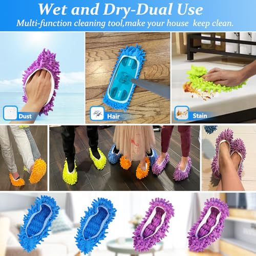 HDongany 2 Pairs (4 Pieces) Mop Slippers, Multi-Function Reusable Microfiber Dust Mops, Floor Cleaning Shoes for Bathroom, Office, Kitchen, House Polishing - Image 5