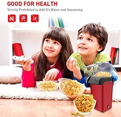 HENIRAG HENIRAG Hot Air Popcorn Maker Machine 1200W Home Popcorn Maker with Removable Top Cover and Measuring Spoon Healthy OilFree for Parties Kids Easy to Clean 23 Minutes Fast Red - Image 3