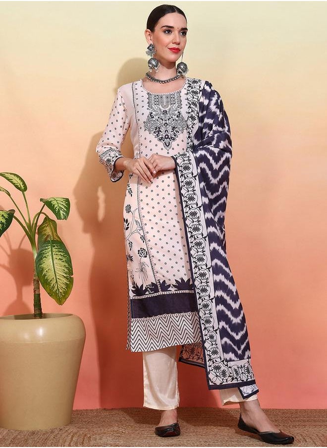 DW House of Pataudi Ethnic Motif Embroidered Kurta & Trouser With Dupatta by Styli  - Image 1