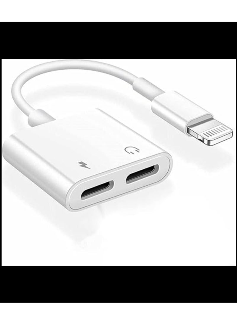 Generic - iPhone Headphone Adapter & Splitter, 2 in 1 Dual Lightning Charger Cable AUX Cable Audio Adapter for iPhone 12/11/XS/XR/X/8/7/6/iPad, Support Calling + Charging + Music Control Certified by Apple , white - Image 1