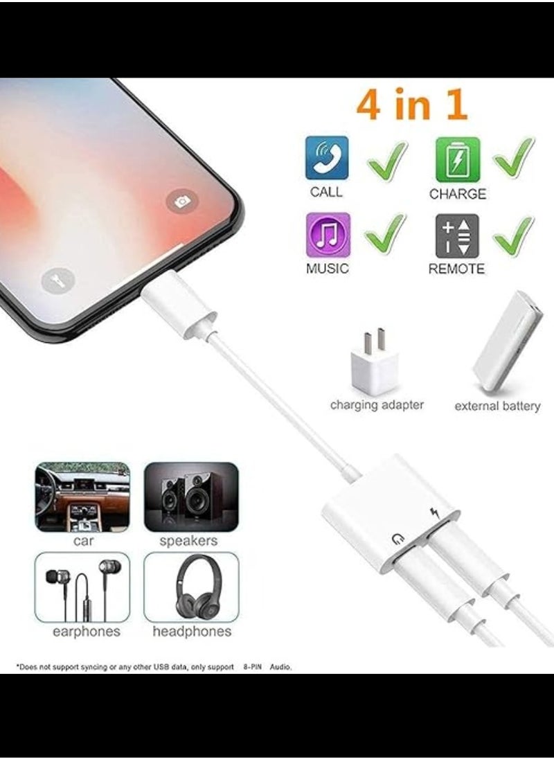 Generic - iPhone Headphone Adapter & Splitter, 2 in 1 Dual Lightning Charger Cable AUX Cable Audio Adapter for iPhone 12/11/XS/XR/X/8/7/6/iPad, Support Calling + Charging + Music Control Certified by Apple , white - Image 1
