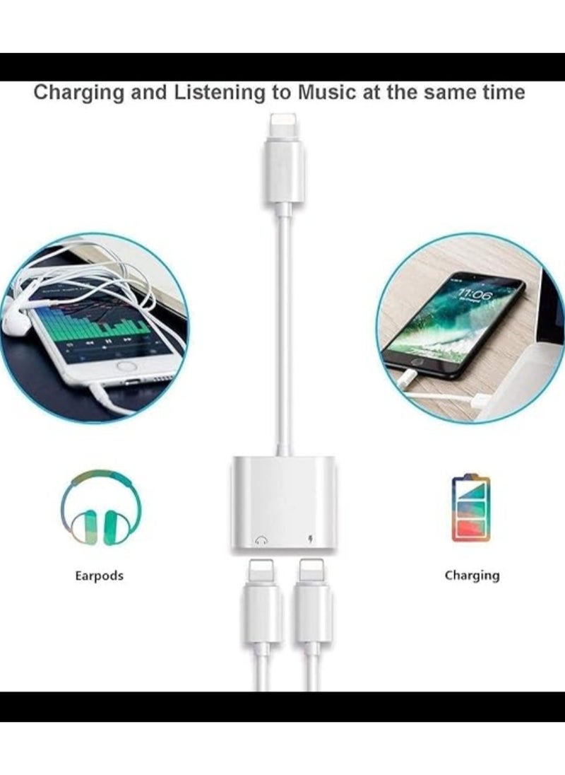 Generic - iPhone Headphone Adapter & Splitter, 2 in 1 Dual Lightning Charger Cable AUX Cable Audio Adapter for iPhone 12/11/XS/XR/X/8/7/6/iPad, Support Calling + Charging + Music Control Certified by Apple , white - Image 1