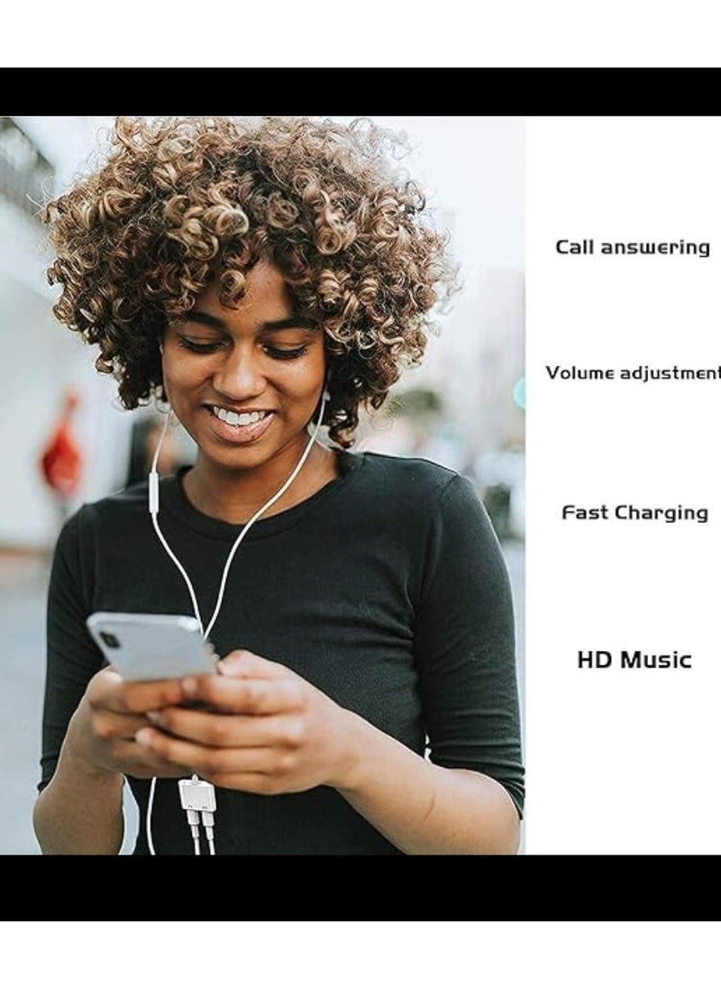 Generic - iPhone Headphone Adapter & Splitter, 2 in 1 Dual Lightning Charger Cable AUX Cable Audio Adapter for iPhone 12/11/XS/XR/X/8/7/6/iPad, Support Calling + Charging + Music Control Certified by Apple , white - Image 1