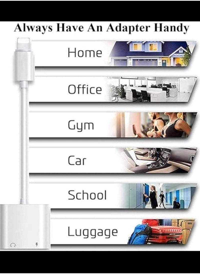 Generic - iPhone Headphone Adapter & Splitter, 2 in 1 Dual Lightning Charger Cable AUX Cable Audio Adapter for iPhone 12/11/XS/XR/X/8/7/6/iPad, Support Calling + Charging + Music Control Certified by Apple , white - Image 1