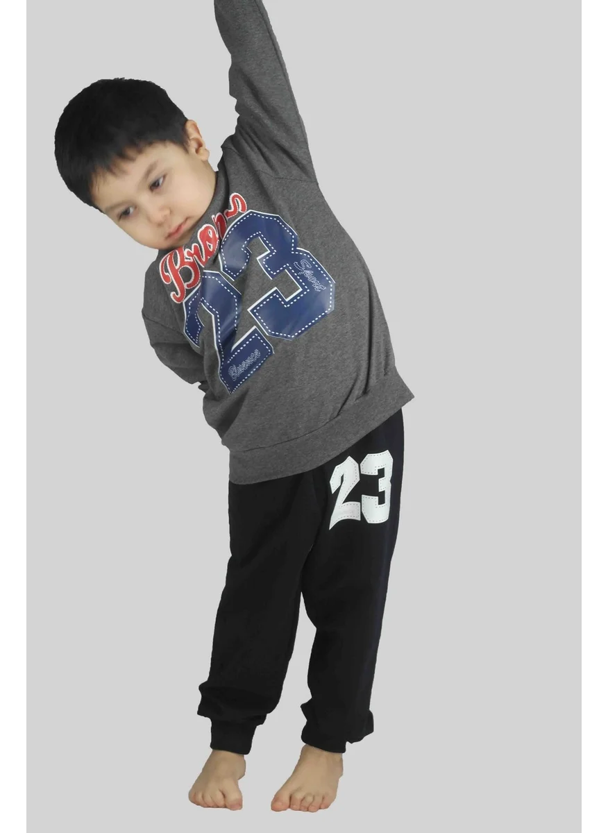 بلونس Boy's Printed Anthracite Cotton Tracksuit Set