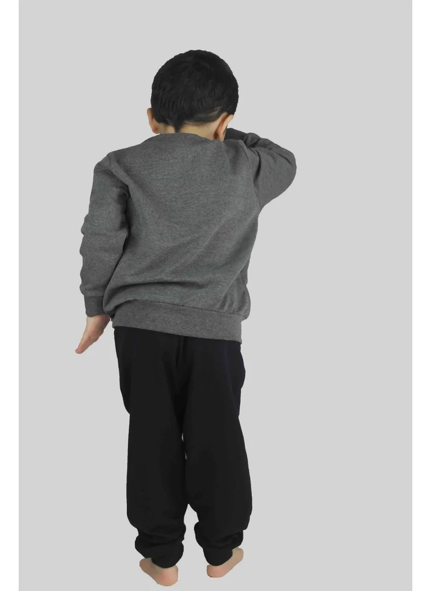 Bluence Boy's Printed Anthracite Cotton Tracksuit Set