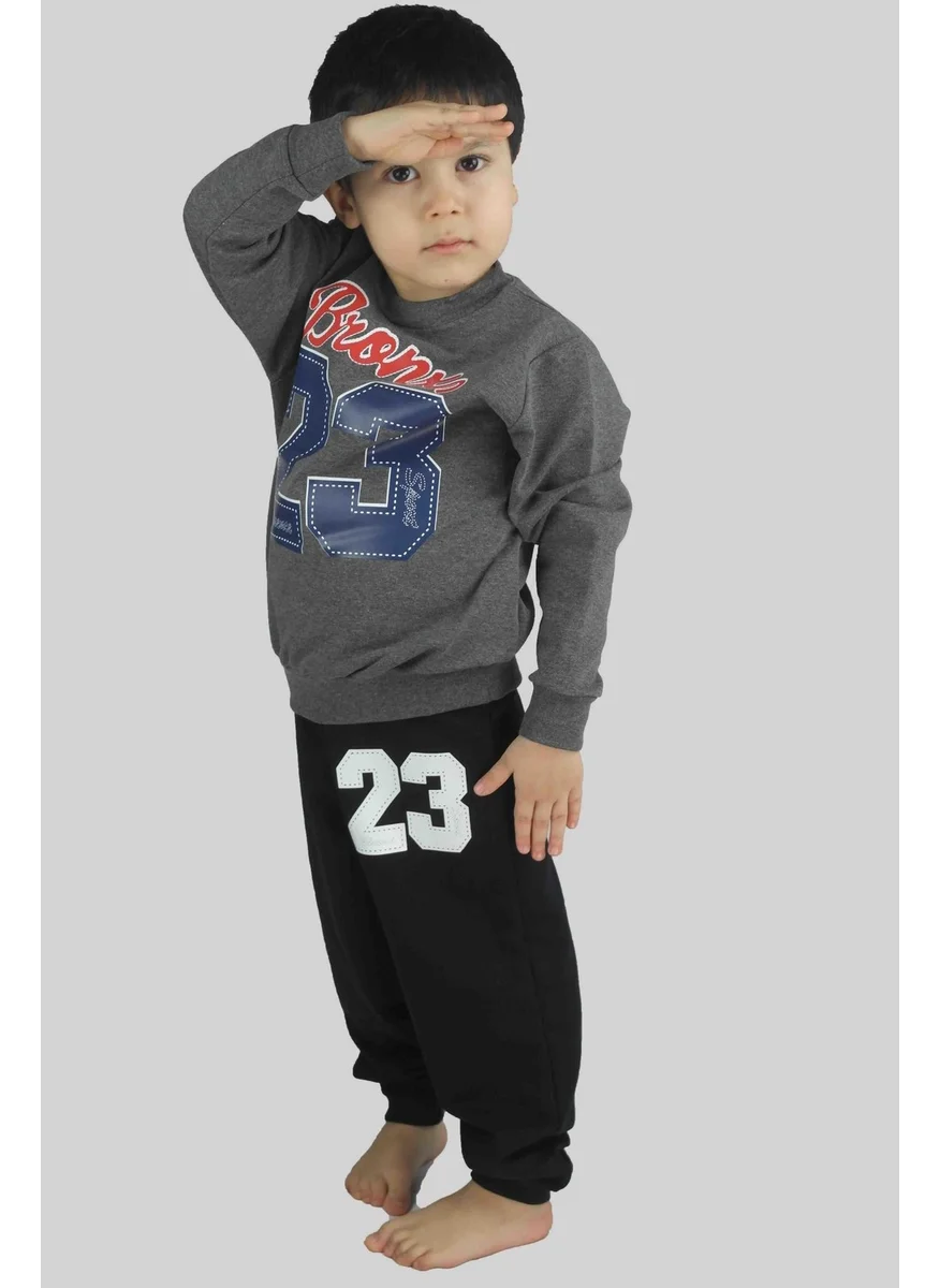 Bluence Boy's Printed Anthracite Cotton Tracksuit Set