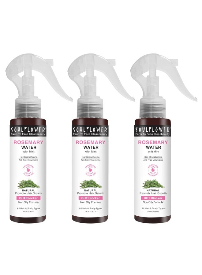 Soulflower Rosemary Water Spray | Niacinamide & Mint |Hair Spray for Regrowth | Anti-Hair Fall | Rosemary Hair Mist | Cooling & Relaxing | Strengthens Hair | All Hair Types 100ml Pack of 3 - Image 1
