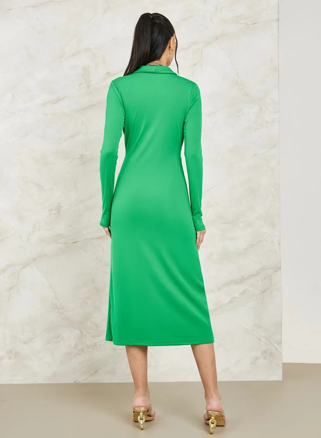 Styli Long Sleeve Wrap Dress