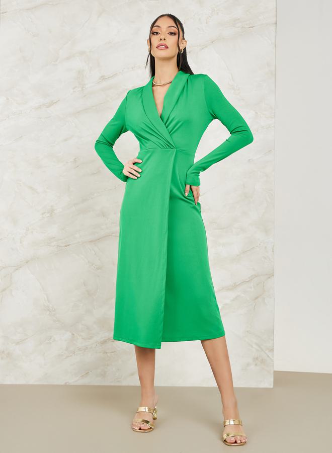 ستايلي فستان ميدي سادة بنمط لف - Image 1