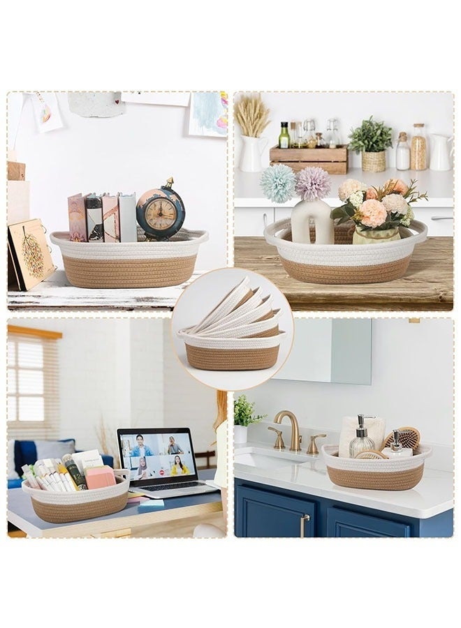 Oval Storage Basket 5 Pieces Set-Natural Cotton Rope Woven Basket, Storage Box for Organizing Small Baskets Dog Toy Basket with Handle, Cat Toy Box, Bathroom Organizer Bucket - Image 4
