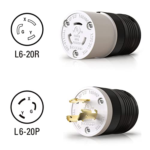 ELEGRP NEMA L6-20P and NEMA L6-20R Locking Plug and Connector, Generator Twist Lock Plug Socket, 20 Amp 250V 2 Pole 3 Wire Grounding, Industrial Grade Heavy Duty, UL Listed (1 Set, Black/White) - Image 2