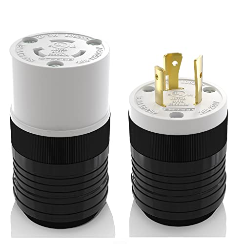 ELEGRP NEMA L6-20P and NEMA L6-20R Locking Plug and Connector, Generator Twist Lock Plug Socket, 20 Amp 250V 2 Pole 3 Wire Grounding, Industrial Grade Heavy Duty, UL Listed (1 Set, Black/White) - Image 1