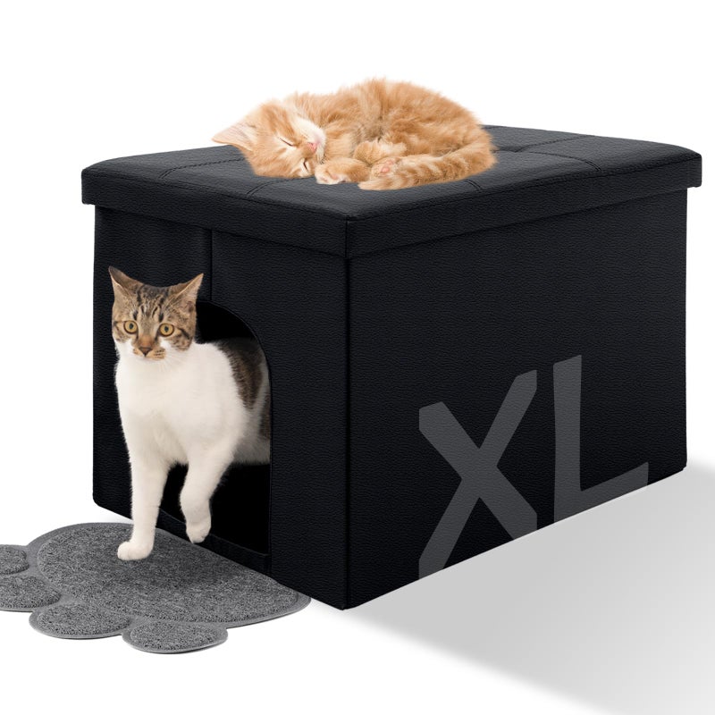 MEEXPAWS Cat Litter Box Enclosure Furniture Hidden, Cat Washroom Bench Storage Cabinet |Large 25.6'' x 17.7'' x 17.7''| Dog Proof | Waterproof Inside/Easy Clean | Easy Assembly | Odor Control(Black) - Image 1