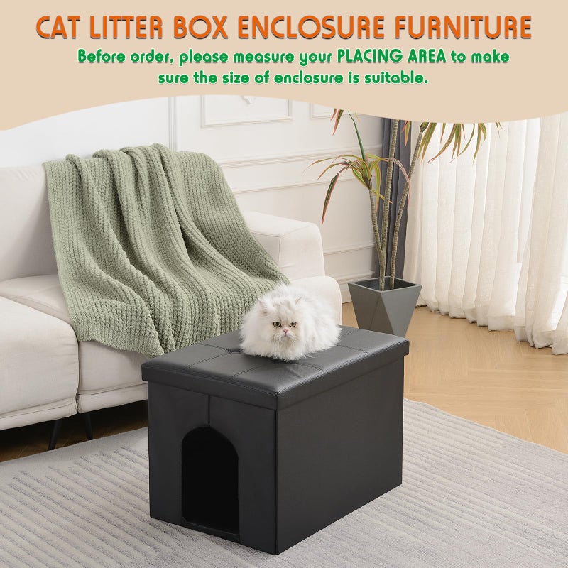 MEEXPAWS Cat Litter Box Enclosure Furniture Hidden, Cat Washroom Bench Storage Cabinet |Large 25.6'' x 17.7'' x 17.7''| Dog Proof | Waterproof Inside/Easy Clean | Easy Assembly | Odor Control(Black) - Image 4