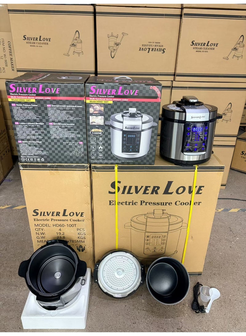 Silver Love Multifunctional Electric Pressure Cooker, 8L, 1300W, with Digital Display and Multiple Cooking Programs – Model HD60-100T (Silver) - Image 5