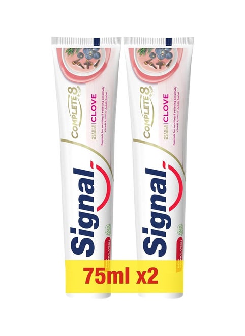 Complete 8 Nature Elements Toothpaste for Sensitive Teeth Clove with Zinc for Natural Antibacterial Protection 2 x 75ml