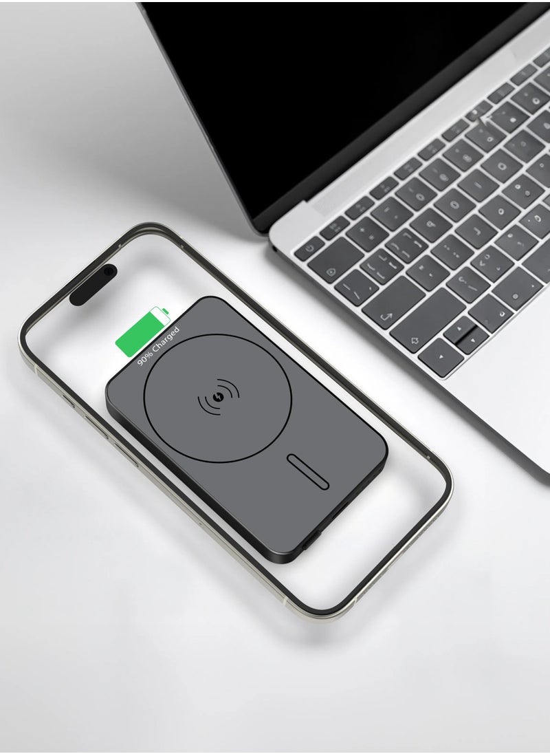 GREEN LION - 5000 mAh Power Bank / MagSafe Compatible / PD20W Fast Charger 5000mAh Powerbank / Slim Design / 15W Wireless Charging / Strong Magnetic / LED Indicator / Durable Material / GL-MAG5 - Black - Image 1