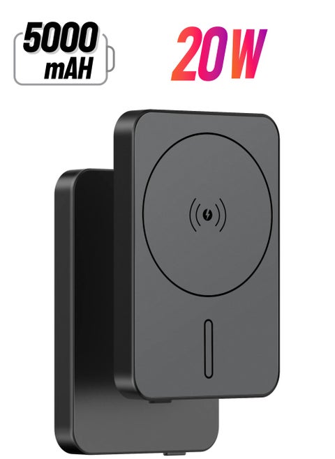 5000 mAh Power Bank / MagSafe Compatible / PD20W Fast Charger 5000mAh Powerbank / Slim Design / 15W Wireless Charging / Strong Magnetic / LED Indicator / Durable Material / GL-MAG5 - Black