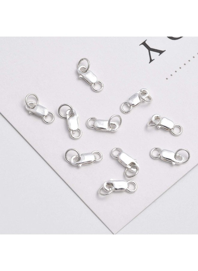 AD BEADS - 10 Sets Fine 925 Sterling Silver Safty Lobster Claws Rectangle Clasps With Conned Jump Rings Connect Necklace Or Bracelet (8Mm) - Image 1