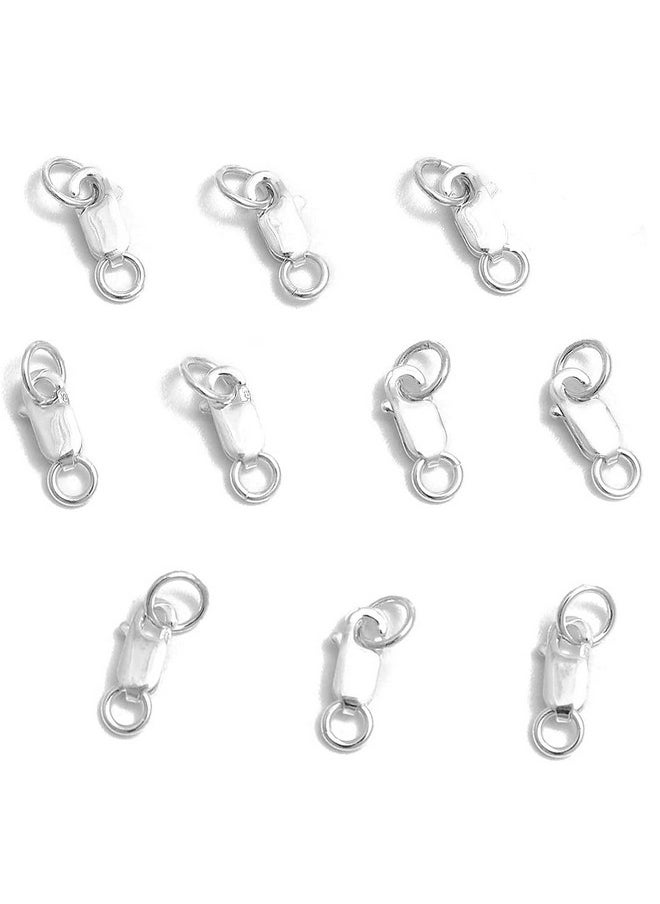 AD BEADS - 10 Sets Fine 925 Sterling Silver Safty Lobster Claws Rectangle Clasps With Conned Jump Rings Connect Necklace Or Bracelet (8Mm) - Image 1
