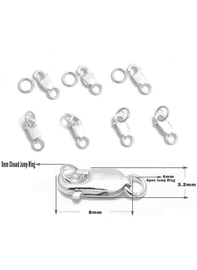 AD BEADS - 10 Sets Fine 925 Sterling Silver Safty Lobster Claws Rectangle Clasps With Conned Jump Rings Connect Necklace Or Bracelet (8Mm) - Image 1
