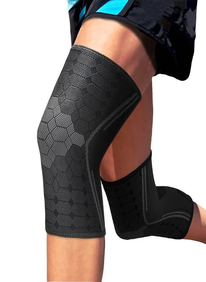Sparthos Knee Compression Sleeves by (Pair) - Support for Sports, Running, Joint Pain Relief - Knee Brace for Men and Women Walking Cycling Football Tennis Basketball Hiking Workout Jogging (Black-L) - Image 1