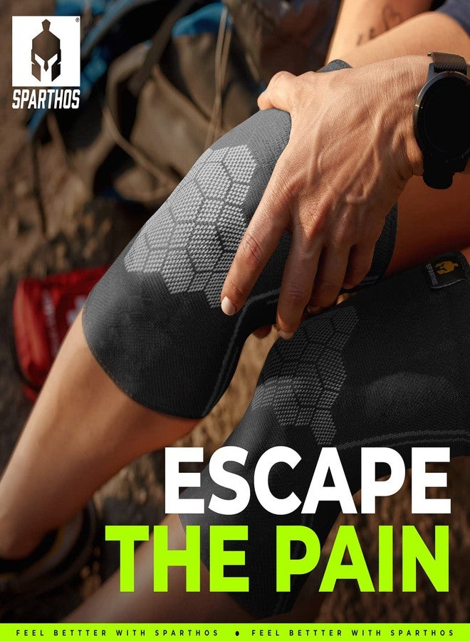 Sparthos Knee Compression Sleeves by (Pair) - Support for Sports, Running, Joint Pain Relief - Knee Brace for Men and Women Walking Cycling Football Tennis Basketball Hiking Workout Jogging (Black-L) - Image 2