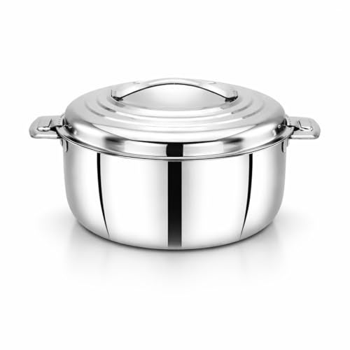 AVIAS Platina Premium 2500 ML Double Wall Insulated Stainless Steel Casserole, Hot Pot for Roti-Rice-Gravy-Curry, Silver Hot Box with Steel Lid, Retains Temperature, Twist Lock - Image 1