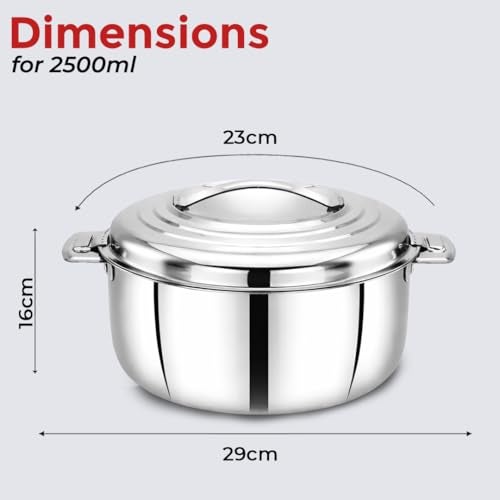 AVIAS Platina Premium 2500 ML Double Wall Insulated Stainless Steel Casserole, Hot Pot for Roti-Rice-Gravy-Curry, Silver Hot Box with Steel Lid, Retains Temperature, Twist Lock - Image 3