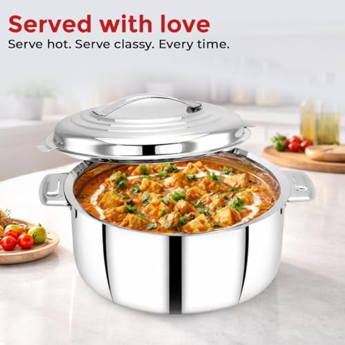 AVIAS Platina Premium 2500 ML Double Wall Insulated Stainless Steel Casserole, Hot Pot for Roti-Rice-Gravy-Curry, Silver Hot Box with Steel Lid, Retains Temperature, Twist Lock - Image 5