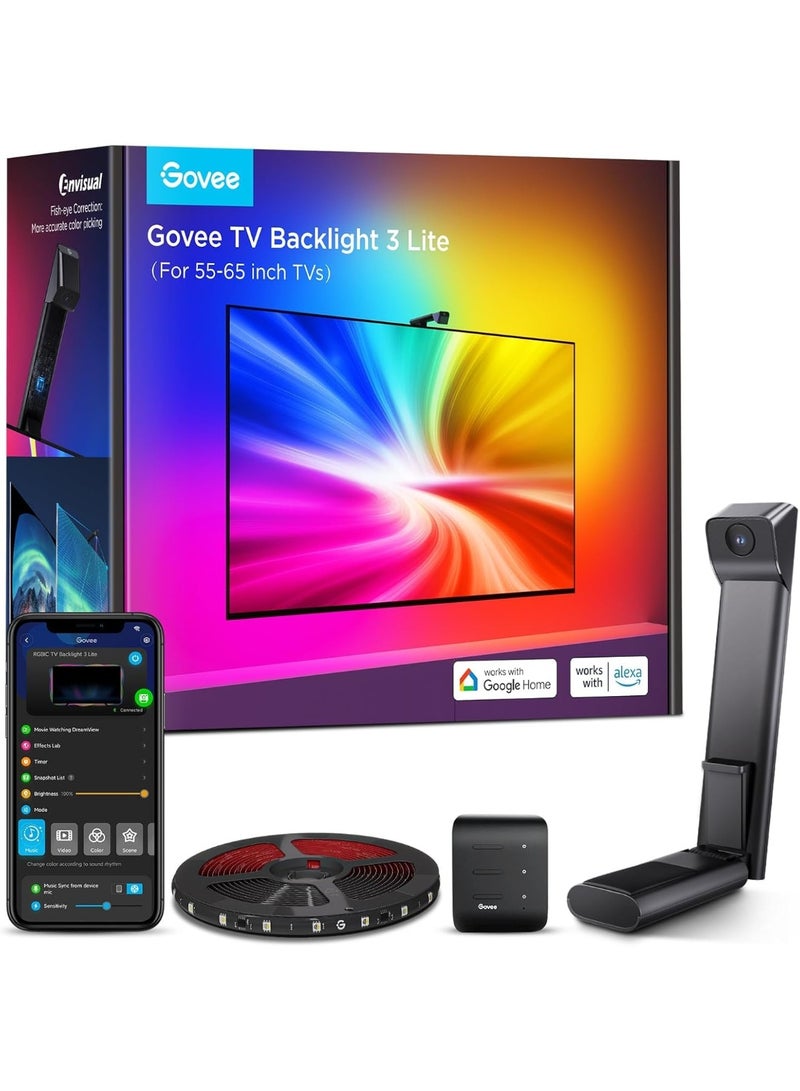 Govee TV Backlight 3 Lite with Fish-eye Correction Function Sync to 55-65 Inch TVs, 3.6m RGBICW Wi-Fi TV LED Backlight with Camera, 4 colours in 1 Lamp Bead, Voice and APP Control, Adapter - Image 1