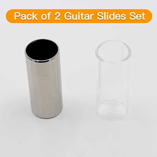 Cheerock Pack of 2 Guitar Slides Set, 60mm Guitar Glass Slide and Stainless Steel Guitar Slide for Acoustic Electric Bass Guitar - Image 2