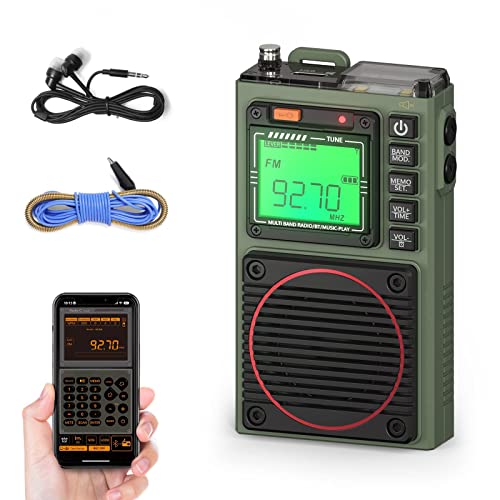 Raddy RF75A APP Control Shortwave Radio, Portable Shortwave Radios AM/FM/VHF/SW/WB Weather Radio, Pocket Radio Rechargeable w/ 9.85 Ft Wire Antenna (Army Green) - Image 1