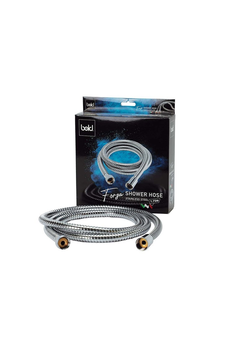 Bold Shower Hose 1.7m Stainless Steel with Chrome finish - Double Interlock Design, Anti-Twist Brass Connections, and High-Quality Corrosion-Resistant Finish - Silver - Image 2